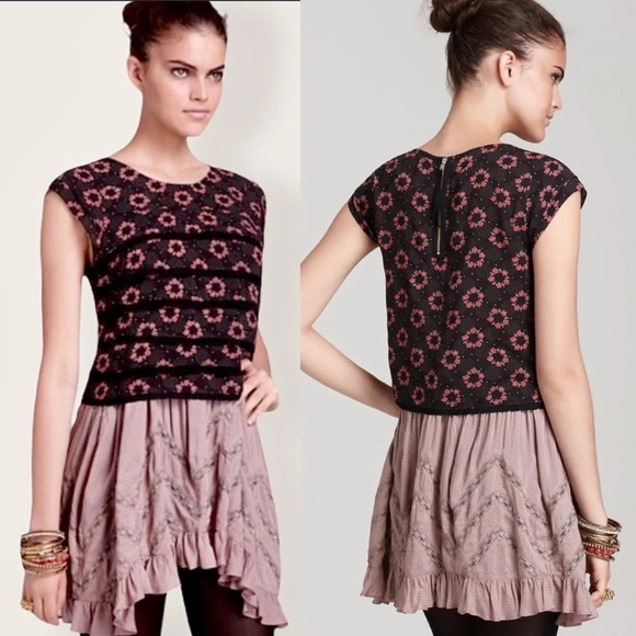 Free People Floral Ruffle Tiered Crop Top Size Small - Picture 5 of 12